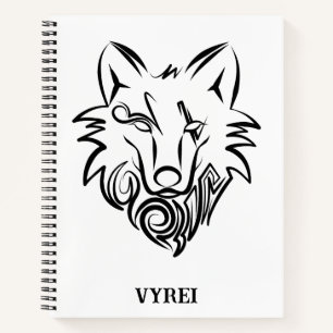 Black and White Tribal Wolf Notebook