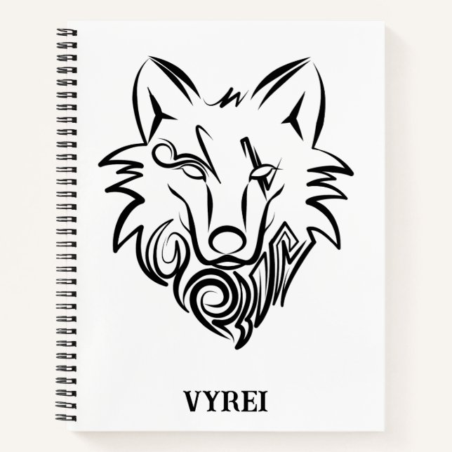 Black and White Tribal Wolf Notebook (Front)