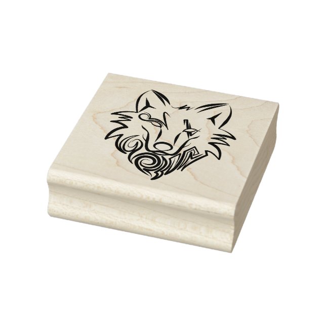 Black and White Tribal Wolf Rubber Stamp (Stamp)