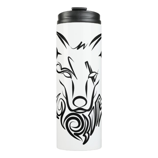 Black and White Tribal Wolf Thermal Tumbler (Front)