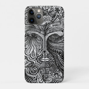 Black and White Trippy Line Portrait iPhone 11 Pro Case