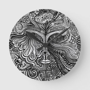 Black and White Trippy Line Portrait Clock