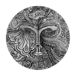 Black and White Trippy Line Portrait Cutting Board