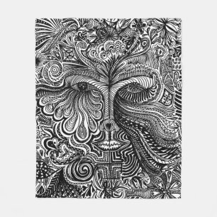 Black and White Trippy Line Portrait Fleece Blanket