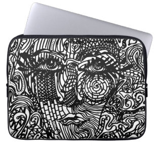 Black and White Trippy Line Portrait  Laptop Sleeve