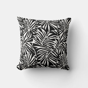 Black and White Tropical Leaf Repeating Pattern Cushion