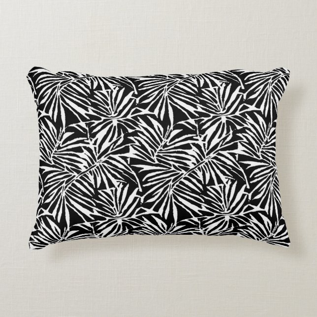 Black And White Tropical Leaf Repeating Pattern Decorative Cushion (Front)