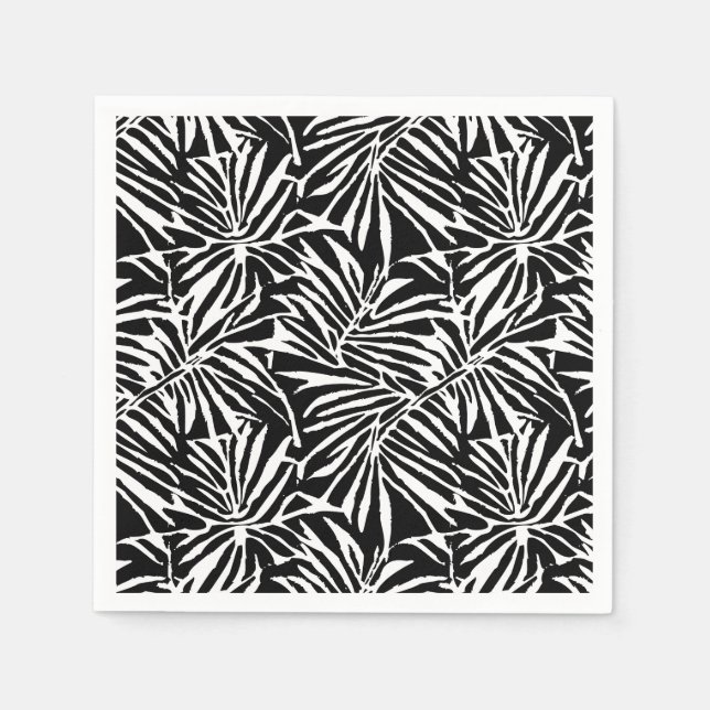 Black And White Tropical Leaf Repeating Pattern Napkin (Front)