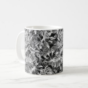 Black and White Tropical Leaves Coffee Mug