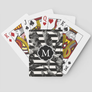 Black and White Tropical Leaves Playing Cards