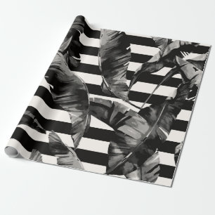 Black and White Tropical Leaves Wrapping Paper