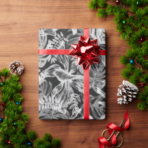 Black and White Tropical Leaves Wrapping Paper