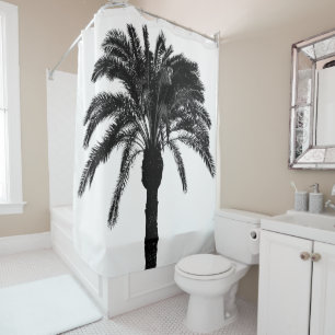 Black and white tropical palm tree shower curtain