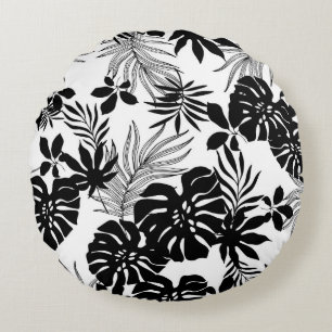 Black and White Tropics: Silhouetted Nature Round Cushion