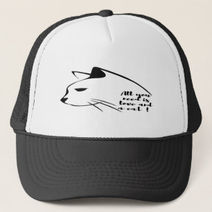 Black and White Trucker Hat Minimalist Cat Face