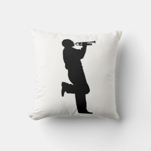 Black and White Trumpet Jazz Musician Cushion
