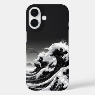 Black and White Tsunami Waves iPhone 16 Case