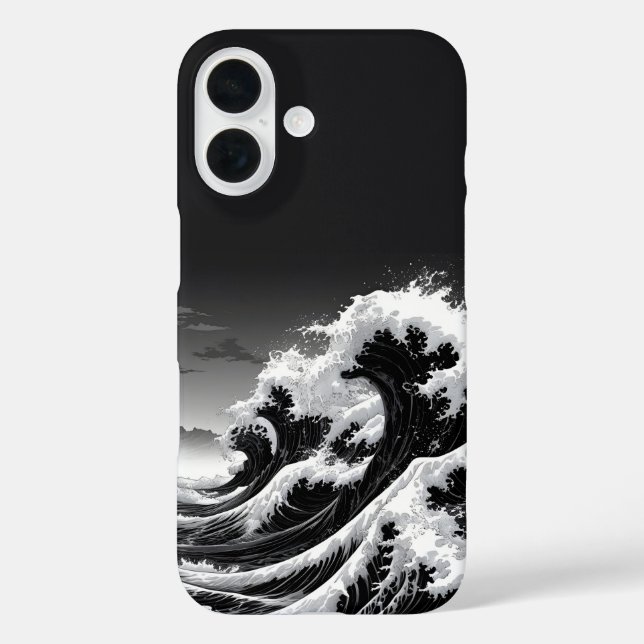 Black and White Tsunami Waves Case-Mate iPhone Case (Back)