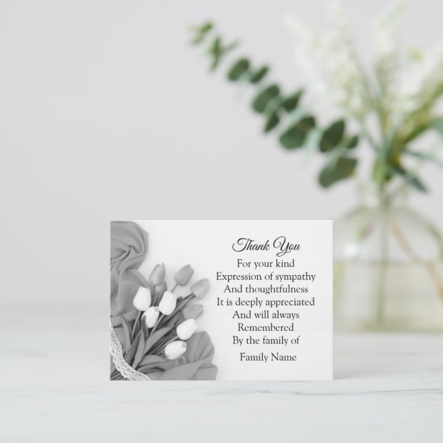 Black And White Tulip Flower Thank You Card (Standing Front)