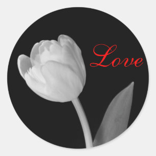 Black and White Tulip, Love Classic Round Sticker