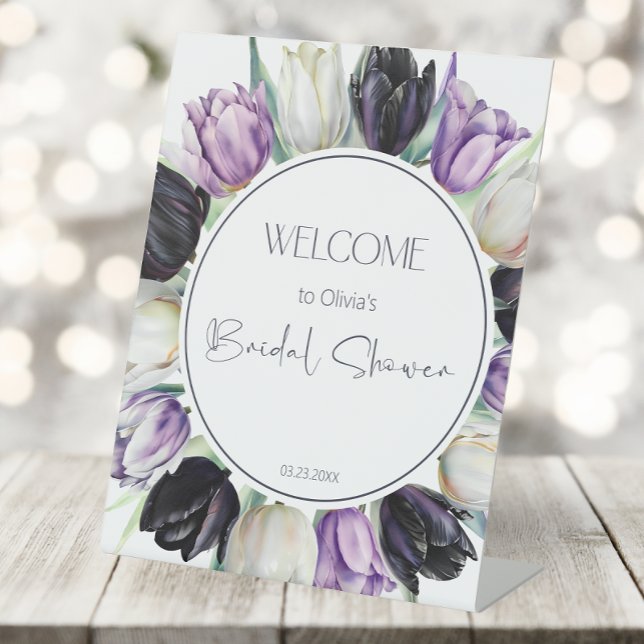 Black and white tulips Bridal shower Welcome Pedestal Sign (Creator Uploaded)