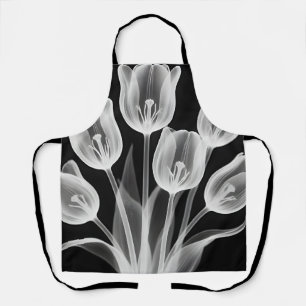 Black and White Tulips Elegant Monochrome Apron