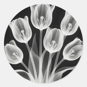 Black and White Tulips Elegant Monochrome Classic Round Sticker