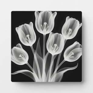 Black and White Tulips Elegant Monochrome Plaque