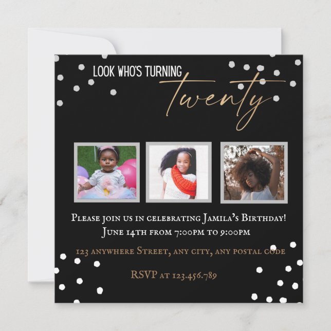 Black and white turning Twenty Invitation (Front)