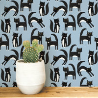 Black and White Tuxedo Cat Blue Art