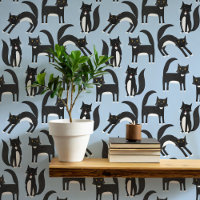 Black and White Tuxedo Cat Blue Art