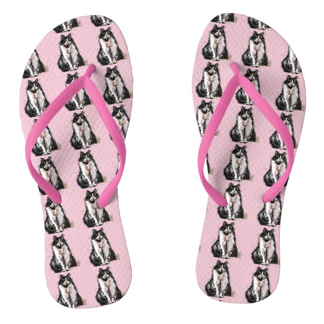 Black and White Tuxedo Cat Cats Cute Blue  Thongs (Footbed)