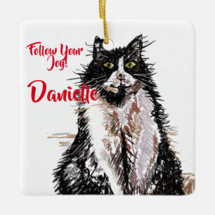 Black and White Tuxedo Cat Childs Name Decoration