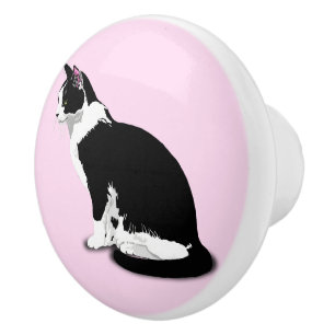 Black and White Tuxedo Cat Custom Ceramic Knob