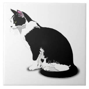 Black and White Tuxedo Cat Custom Ceramic Tile