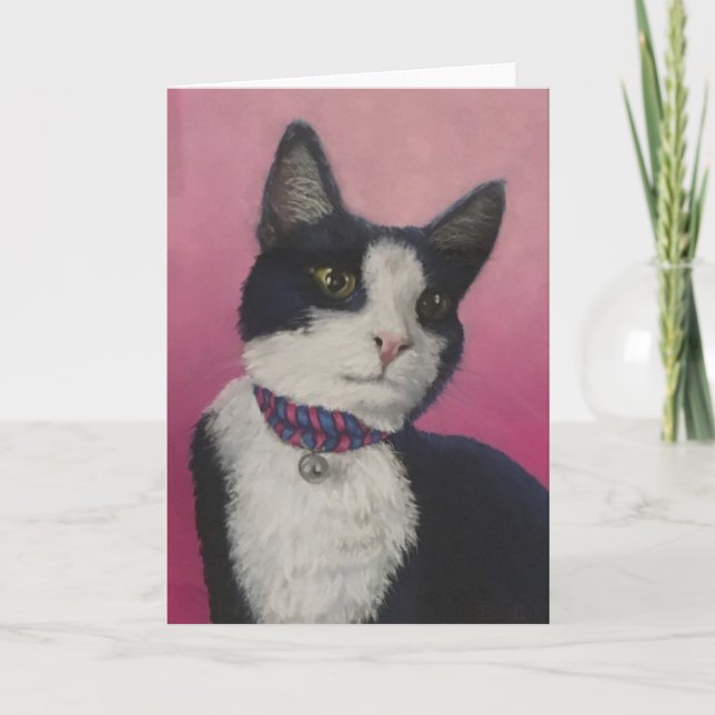 Black and White Tuxedo Cat Greeting Card (Front)