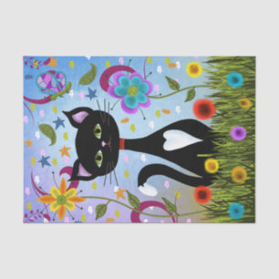 Black And White Tuxedo Cat In A Garden Tissue Paper