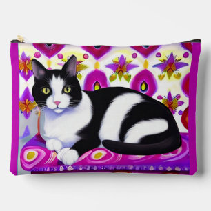 Black and White Tuxedo Cat on a Cushion Accessory Pouch