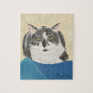 Black and White Tuxedo Cat Painting Puzzle