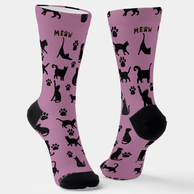 Black and White Tuxedo Cat Patterned Socks Gift (Angled)