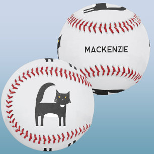 Black and White Tuxedo Cat Personalised Name Baseball