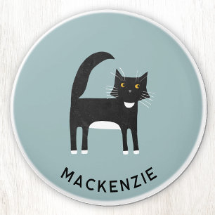 Black and White Tuxedo Cat Personalised Name Ceramic Knob
