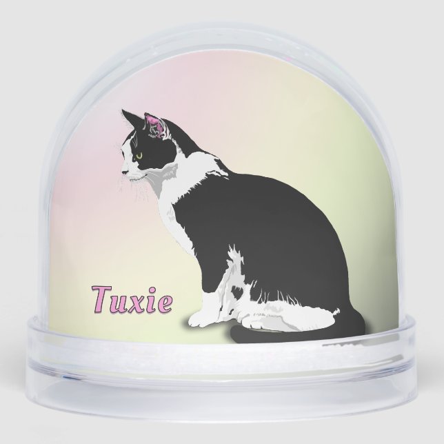 Black and White Tuxedo Cat Personalised Snowglobe (Front)