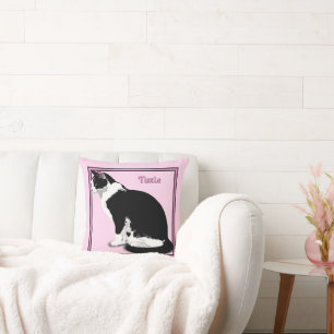 Black and White Tuxedo Cat Personalized Cushion