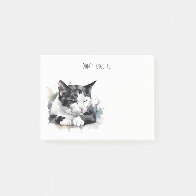 black and white tuxedo cat post it notes (Front)