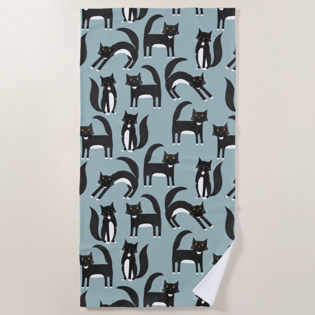 Black and White Tuxedo Cats Beach Towel (Front)