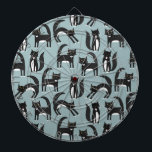 Black and White Tuxedo Cats Dartboard<br><div class="desc">Cute black and white tuxedo cats going about their business. An adorable pattern on a mid blue background.</div>