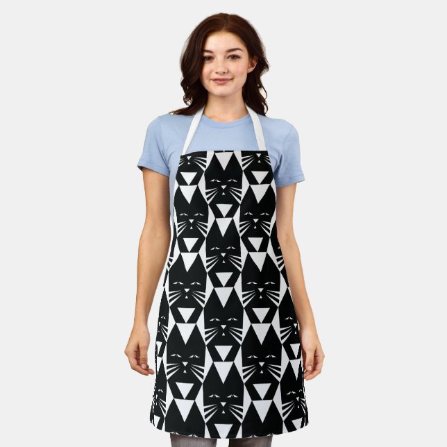 Black and White Tuxedo Cats Funny Geometric Apron (Worn)