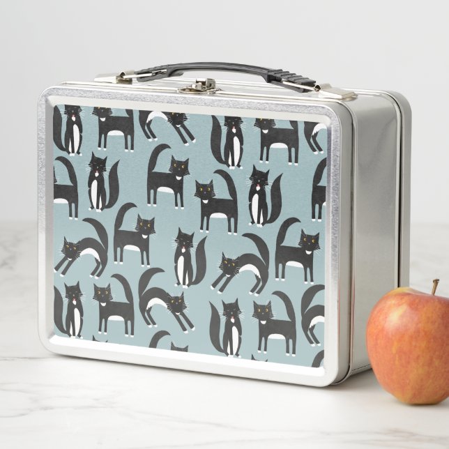 Black and White Tuxedo Cats Metal Lunch Box (In Situ)