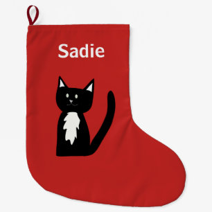 Black and White Tuxedo Holiday Red Large Christmas Stocking